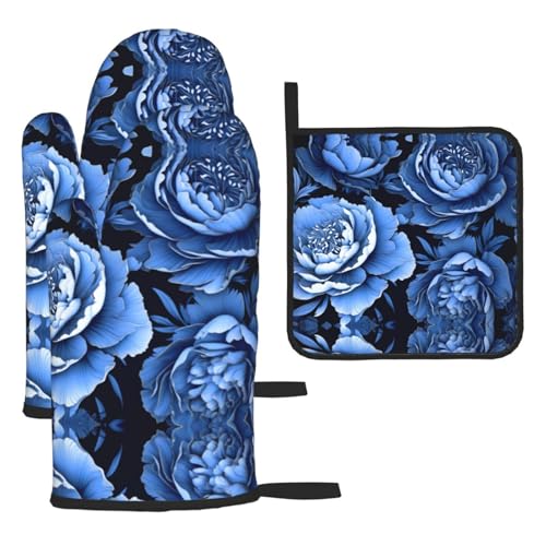 WZYWHJ Blaue Pfingstrosen bedruckte Ofenhandschuhe und Topflappe, 3-teiliges Set, verdickter langer Küchenhandschuh WZYWHJ Blaue Pfingstrosen bedruckte Ofenhandschuhe und Topflappe, 3-teiliges Set, verdickter langer Küchenhandschuh von WZYWHJ
