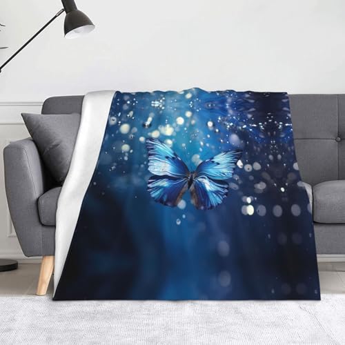 WZYWHJ Blauer Schmetterling im Wasser Flanelldecke – weiche und strapazierfähige Winterdecke für Zuhause und Reisen von WZYWHJ