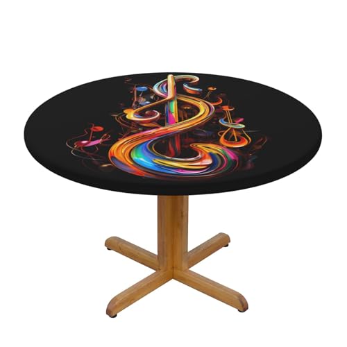 WZYWHJ Bunte Tischdecke mit Musiknoten-Druck, rund, wasserdicht, knitterfrei, für Esstisch, Dekoration, Tischdecke von WZYWHJ