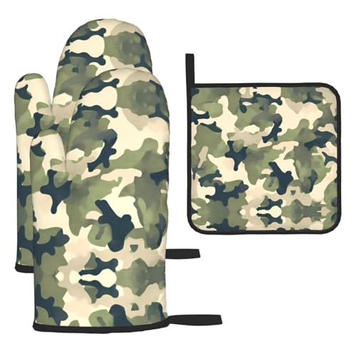 WZYWHJ Camo Woodland Camoflage bedruckte Ofenhandschuhe und Topflappe, 3-teiliges Set, verdickter langer Küchenhandschuh WZYWHJ Camo Woodland Camoflage bedruckte Ofenhandschuhe und Topflappe, 3-teiliges Set, verdickter langer Küchenhandschuh von WZYWHJ