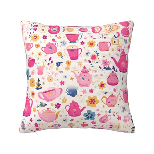 WZYWHJ Dekorative Kissenbezüge, 45,7 x 45,7 cm, rosa Teekannen-Druck, doppelseitiges Design, quadratisch, Kissenbezüge für Zuhause, Bett, Sofa, Wohnzimmer, Bauernhaus, Outdoor WZYWHJ Dekorative Kissenbezüge, 45,7 x 45,7 cm, rosa Teekannen-Druck, doppelseitiges Design, quadratisch, Kissenbezüge für Zuhause, Bett, Sofa, Wohnzimmer, Bauernhaus, Outdoor von WZYWHJ