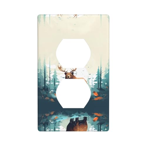 WZYWHJ Dekorative Wandplatte mit Doppelsteckdose, einfach zu installieren, ideal für Wohn- und Geschäftsbereiche, 11,4 x 7,9 cm, Braunbär-Illustrationsmuster von WZYWHJ