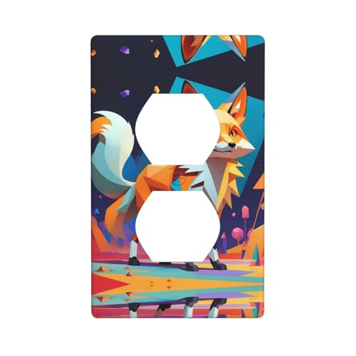 WZYWHJ Dekorative Wandplatte mit Doppelsteckdose, einfach zu installieren, ideal für Wohn- und Geschäftsbereiche, 11,4 x 7,9 cm, Kubist-Fuchs-Drucke von WZYWHJ