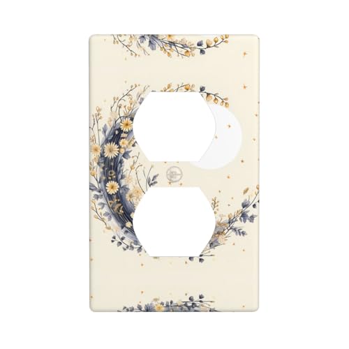 WZYWHJ Dekorative Wandplatte mit Doppelsteckdose, einfach zu installieren, ideal für Wohn- und Geschäftsbereiche, 11,4 x 7,9 cm, Mondblumen-Muster von WZYWHJ