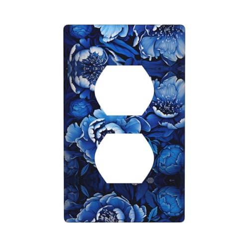 WZYWHJ Dekorative Wandplatte mit Doppelsteckdose, einfach zu installieren, ideal für Wohn- und Geschäftsbereiche, 11,4 x 7,9 cm, Pfingstrosenmuster in Blau und Weiß von WZYWHJ