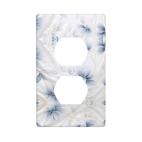 WZYWHJ Dekorative Wandplatte mit Doppelsteckdose, einfach zu installieren, ideal für Wohn- und Geschäftsbereiche, 11,4 x 7,9 cm, blaue Blumen auf Stoff von WZYWHJ