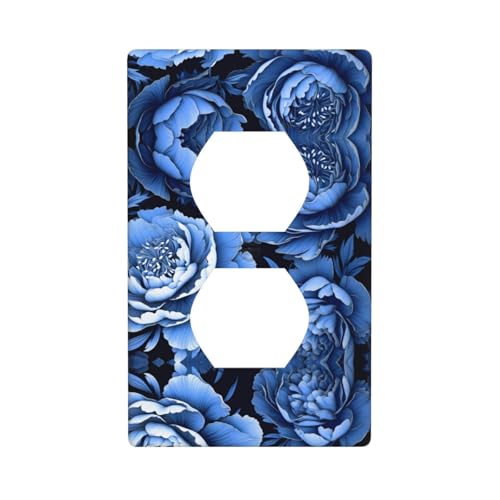 WZYWHJ Dekorative Wandplatte mit Doppelsteckdose, einfach zu installieren, ideal für Wohn- und Geschäftsbereiche, 11,4 x 7,9 cm, blaues Pfingstrosenmuster von WZYWHJ