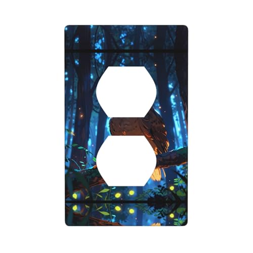 WZYWHJ Dekorative Wandplatte mit Doppelsteckdose, einfach zu installieren, ideal für Wohn- und Geschäftsbereiche, 11,4 x 7,9 cm, geheimnisvolle Eulen-Drucke von WZYWHJ