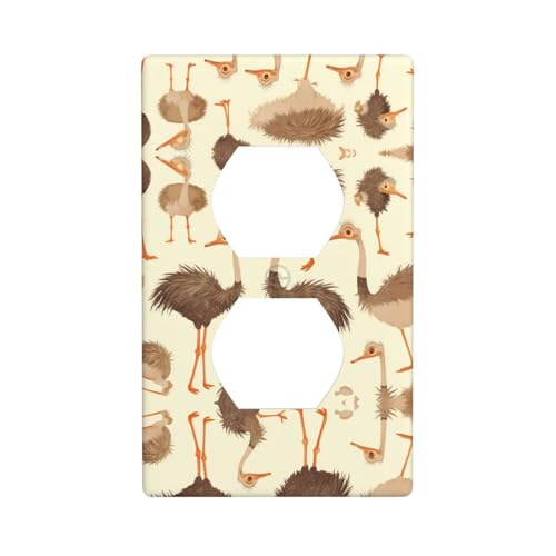 WZYWHJ Dekorative Wandplatte mit Doppelsteckdose, einfach zu installieren, ideal für Wohn- und Geschäftsbereiche, 11,4 x 7,9 cm, niedliches Straußenmuster von WZYWHJ
