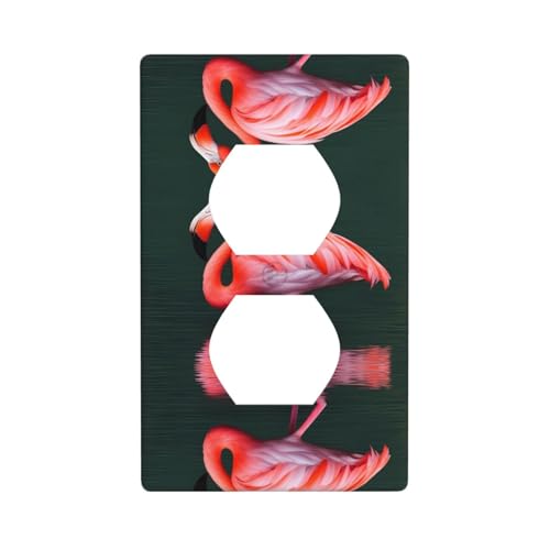 WZYWHJ Dekorative Wandplatte mit Doppelsteckdose, einfach zu installieren, ideal für Wohn- und Geschäftsbereiche, 11,4 x 7,9 cm, rosa Flamingo-Muster von WZYWHJ
