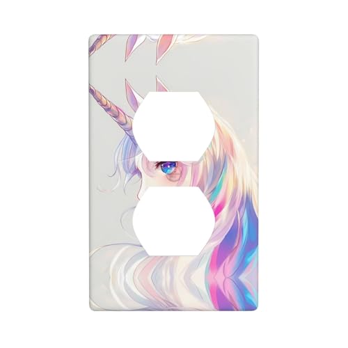 WZYWHJ Dekorative Wandplatte mit Doppelsteckdose, einfach zu installieren, ideal für Wohn- und Geschäftsbereiche, 11,4 x 7,9 cm, schönes Einhorn-Muster von WZYWHJ