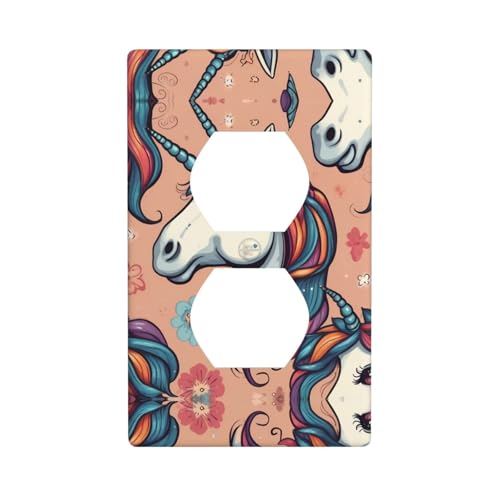 WZYWHJ Dekorative Wandplatte mit Doppelsteckdose, einfach zu installieren, ideal für Wohn- und Geschäftsbereiche, 11,4 x 7,9 cm, schönes Einhorn-Muster von WZYWHJ