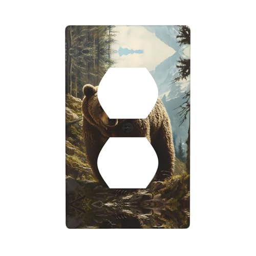 WZYWHJ Dekorative Wandplatte mit Doppelsteckdose, einfach zu installieren, ideal für Wohn- und Gewerbebereiche, 11,4 x 7,9 cm, Bär im Wald WZYWHJ Dekorative Wandplatte mit Doppelsteckdose, einfach zu installieren, ideal für Wohn- und Gewerbebereiche, 11,4 x 7,9 cm, Bär im Wald von WZYWHJ