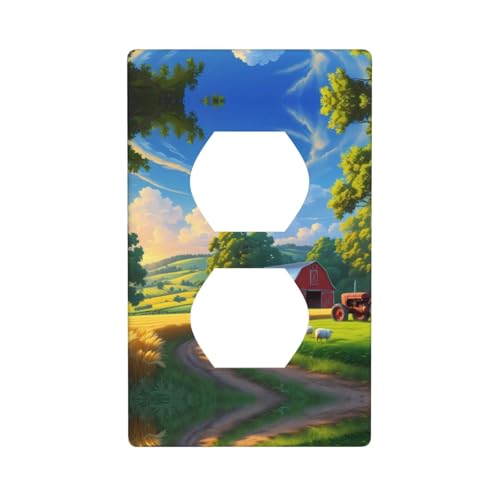 WZYWHJ Dekorative Wandplatte mit Doppelsteckdose, einfach zu installieren, ideal für Wohn- und Gewerbebereiche, 11,4 x 7,9 cm, Bauernhof-Muster von WZYWHJ