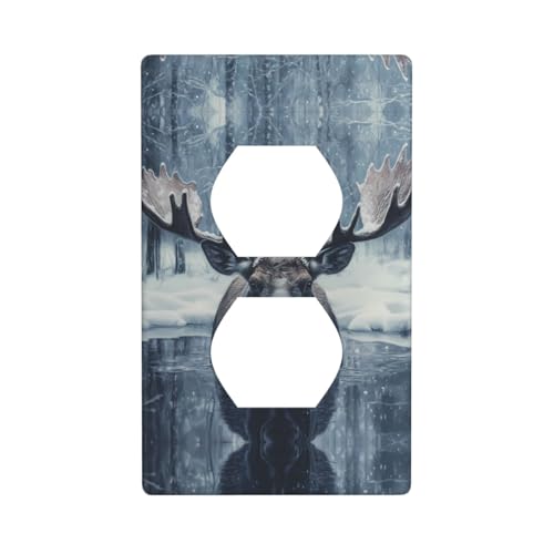 WZYWHJ Dekorative Wandplatte mit Doppelsteckdose, einfach zu installieren, ideal für Wohn- und Gewerbebereiche, 11,4 x 7,9 cm, Big Bull Elch Prints von WZYWHJ