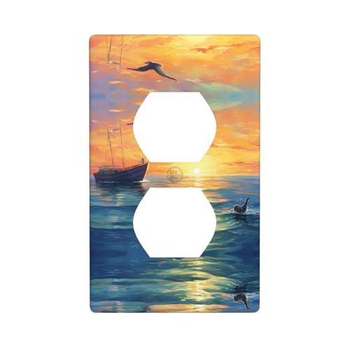 WZYWHJ Dekorative Wandplatte mit Doppelsteckdose, einfach zu installieren, ideal für Wohn- und Gewerbebereiche, 11,4 x 7,9 cm, Boote auf See von WZYWHJ