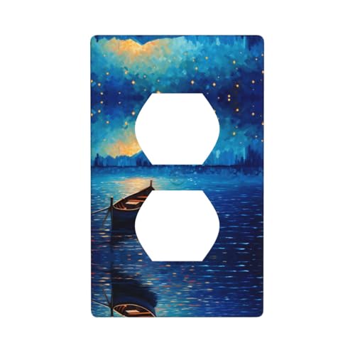 WZYWHJ Dekorative Wandplatte mit Doppelsteckdose, einfach zu installieren, ideal für Wohn- und Gewerbebereiche, 11,4 x 7,9 cm, Boote im Meer von WZYWHJ