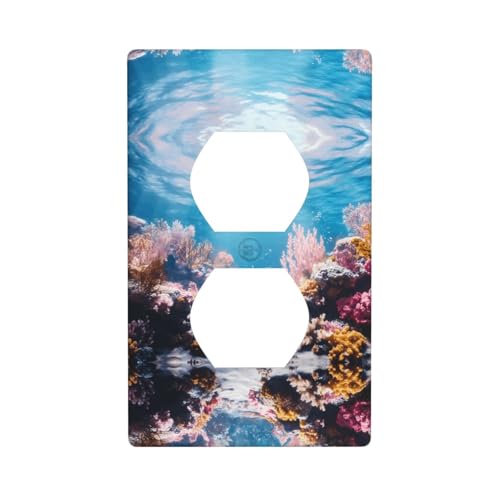 WZYWHJ Dekorative Wandplatte mit Doppelsteckdose, einfach zu installieren, ideal für Wohn- und Gewerbebereiche, 11,4 x 7,9 cm, Ozean-Korallenriffbild von WZYWHJ