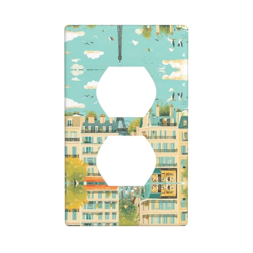 WZYWHJ Dekorative Wandplatte mit Doppelsteckdose, einfach zu installieren, ideal für Wohn- und Gewerbebereiche, 11,4 x 7,9 cm, Pariser Straßenszene, Eiffelturm-Muster WZYWHJ Dekorative Wandplatte mit Doppelsteckdose, einfach zu installieren, ideal für Wohn- und Gewerbebereiche, 11,4 x 7,9 cm, Pariser Straßenszene, Eiffelturm-Muster von WZYWHJ