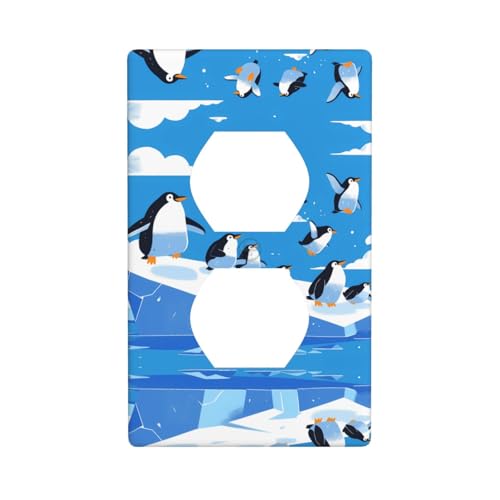 WZYWHJ Dekorative Wandplatte mit Doppelsteckdose, einfach zu installieren, ideal für Wohn- und Gewerbebereiche, 11,4 x 7,9 cm, Pinguine auf dem Eisberg von WZYWHJ