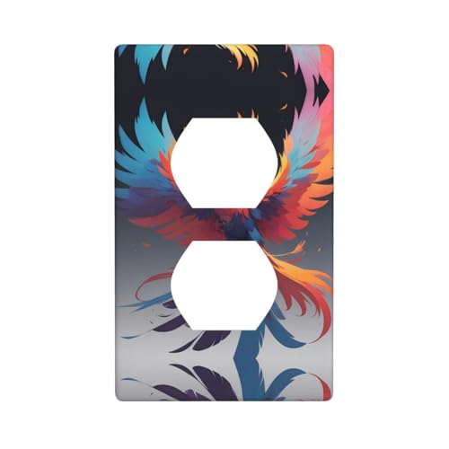WZYWHJ Dekorative Wandplatte mit Doppelsteckdose, einfach zu installieren, ideal für Wohn- und Gewerbebereiche, 11,4 x 7,9 cm, Reborn Phoenix-Muster von WZYWHJ