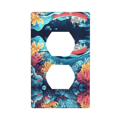 WZYWHJ Dekorative Wandplatte mit Doppelsteckdose, einfach zu installieren, ideal für Wohn- und Gewerbebereiche, 11,4 x 7,9 cm, Schiffs-Illustrationsbild von WZYWHJ