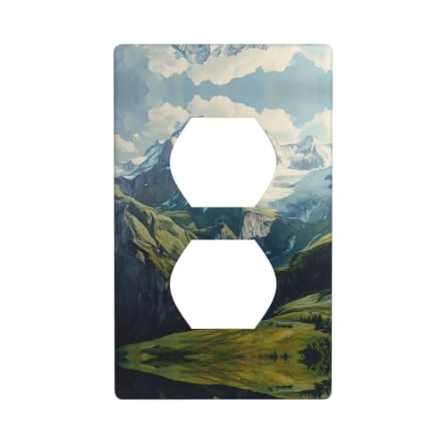 WZYWHJ Dekorative Wandplatte mit Doppelsteckdose, einfach zu installieren, ideal für Wohn- und Gewerbebereiche, 11,4 x 7,9 cm, Schweizer Alpenmuster von WZYWHJ