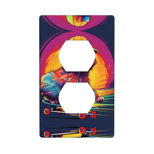 WZYWHJ Dekorative Wandplatte mit Doppelsteckdose, einfach zu installieren, ideal für Wohn- und Gewerbebereiche, 11,4 x 7,9 cm, Skateboard-Welpenbild von WZYWHJ