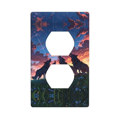WZYWHJ Dekorative Wandplatte mit Doppelsteckdose, einfach zu installieren, ideal für Wohn- und Gewerbebereiche, 11,4 x 7,9 cm, Steppenwolf-Muster von WZYWHJ