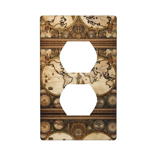 WZYWHJ Dekorative Wandplatte mit Doppelsteckdose, einfach zu installieren, ideal für Wohn- und Gewerbebereiche, 11,4 x 7,9 cm, Vintage-Muster mit altem Weltkartenmuster WZYWHJ Dekorative Wandplatte mit Doppelsteckdose, einfach zu installieren, ideal für Wohn- und Gewerbebereiche, 11,4 x 7,9 cm, Vintage-Muster mit altem Weltkartenmuster von WZYWHJ