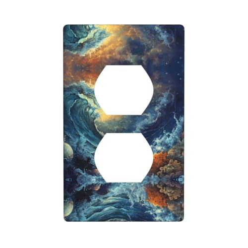 WZYWHJ Dekorative Wandplatte mit Doppelsteckdose, einfach zu installieren, ideal für Wohn- und Gewerbebereiche, 11,4 x 7,9 cm, Wellen-Illustrationsbild von WZYWHJ