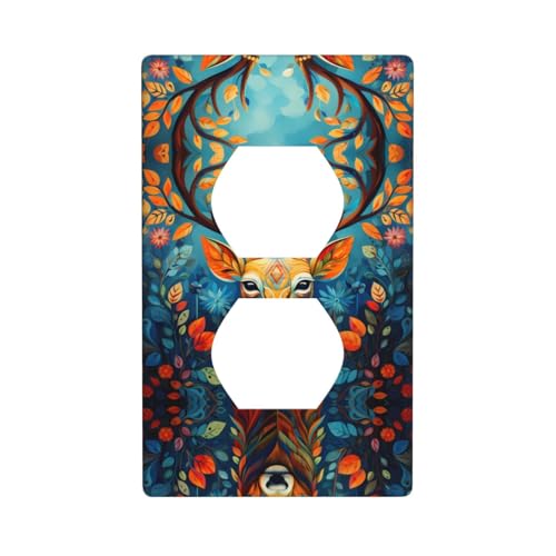 WZYWHJ Dekorative Wandplatte mit Doppelsteckdose, einfach zu installieren, ideal für Wohn- und Gewerbebereiche, 11,4 x 7,9 cm, blau gemustertes Elchmuster von WZYWHJ
