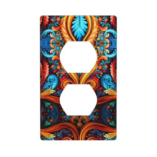 WZYWHJ Dekorative Wandplatte mit Doppelsteckdose, einfach zu installieren, ideal für Wohn- und Gewerbebereiche, 11,4 x 7,9 cm, buntes Blattmuster von WZYWHJ