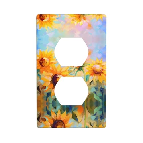 WZYWHJ Dekorative Wandplatte mit Doppelsteckdose, einfach zu installieren, ideal für Wohn- und Gewerbebereiche, 11,4 x 7,9 cm, buntes Sonnenblumenmuster von WZYWHJ