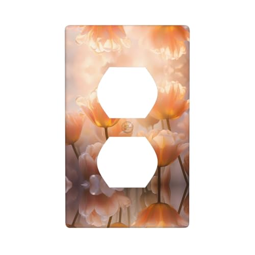 WZYWHJ Dekorative Wandplatte mit Doppelsteckdose, einfach zu installieren, ideal für Wohn- und Gewerbebereiche, 11,4 x 7,9 cm, buntes Tulpenmuster von WZYWHJ