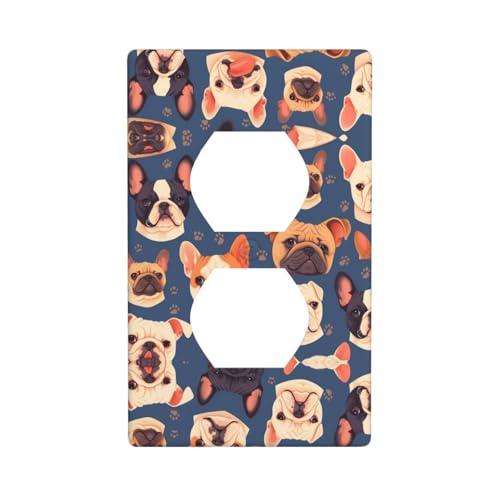 WZYWHJ Dekorative Wandplatte mit Doppelsteckdose, einfach zu installieren, ideal für Wohn- und Gewerbebereiche, 11,4 x 7,9 cm, französisches Bulldoggen-Muster von WZYWHJ
