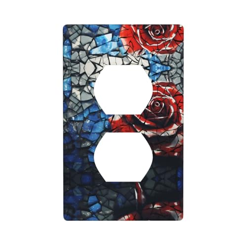 WZYWHJ Dekorative Wandplatte mit Doppelsteckdose, einfach zu installieren, ideal für Wohn- und Gewerbebereiche, 11,4 x 7,9 cm, gebrochenes rotes Rosenmuster von WZYWHJ