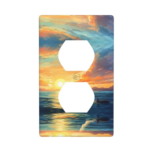 WZYWHJ Dekorative Wandplatte mit Doppelsteckdose, einfach zu installieren, ideal für Wohn- und Gewerbebereiche, 11,4 x 7,9 cm, helles Sonnenuntergangsmuster von WZYWHJ