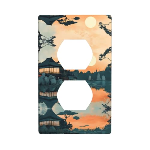 WZYWHJ Dekorative Wandplatte mit Doppelsteckdose, einfach zu installieren, ideal für Wohn- und Gewerbebereiche, 11,4 x 7,9 cm, japanisches Illustrationsbild von WZYWHJ