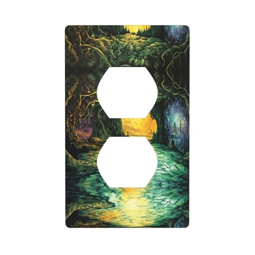 WZYWHJ Dekorative Wandplatte mit Doppelsteckdose, einfach zu installieren, ideal für Wohn- und Gewerbebereiche, 11,4 x 7,9 cm, magisches Höhlenbild von WZYWHJ