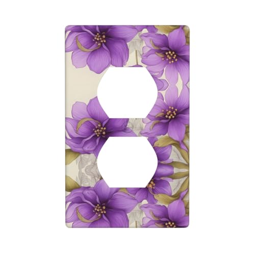 WZYWHJ Dekorative Wandplatte mit Doppelsteckdose, einfach zu installieren, ideal für Wohn- und Gewerbebereiche, 11,4 x 7,9 cm, schönes violettes Blumenmuster von WZYWHJ