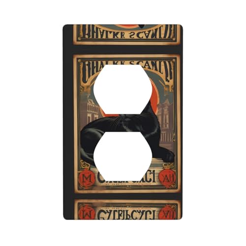 WZYWHJ Dekorative Wandplatte mit Doppelsteckdose, einfach zu installieren, ideal für Wohn- und Gewerbebereiche, 11,4 x 7,9 cm, schwarzes Katzen-Postermuster von WZYWHJ