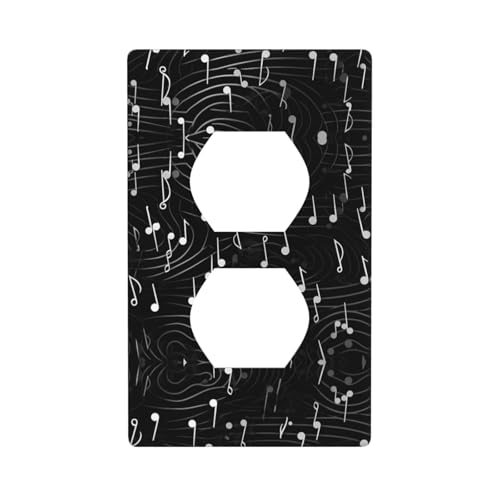 WZYWHJ Dekorative Wandplatte mit Doppelsteckdose, einfach zu installieren, ideal für Wohn- und Gewerbebereiche, 11,4 x 7,9 cm, schwarzes Musiknotenmuster von WZYWHJ