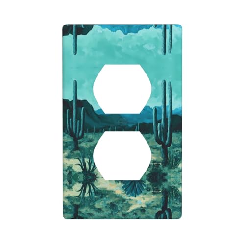 WZYWHJ Dekorative Wandplatte mit Doppelsteckdose, einfach zu installieren, ideal für Wohn- und Gewerbebereiche, 11,4 x 7,9 cm, tiefes Kaktus-Wüstenmuster von WZYWHJ
