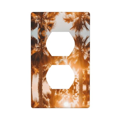 WZYWHJ Dekorative Wandplatte mit Doppelsteckdose, einfach zu installieren, ideal für Wohn- und Gewerbebereiche, 11,4 x 7,9 cm, tropische Palmen von WZYWHJ
