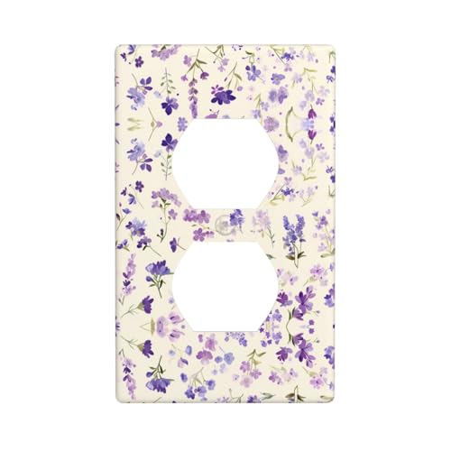 WZYWHJ Dekorative Wandplatte mit Doppelsteckdose, einfach zu installieren, ideal für Wohn- und Gewerbebereiche, 11,4 x 7,9 cm, violettes Lavendelmuster von WZYWHJ