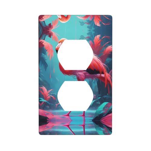 WZYWHJ Dekorative Wandplatte mit Doppelsteckdose, einfach zu installieren, ideal für Wohn- und Gewerbebereiche, 11,4 x 7,9 cm Flamingo-Drucke von WZYWHJ