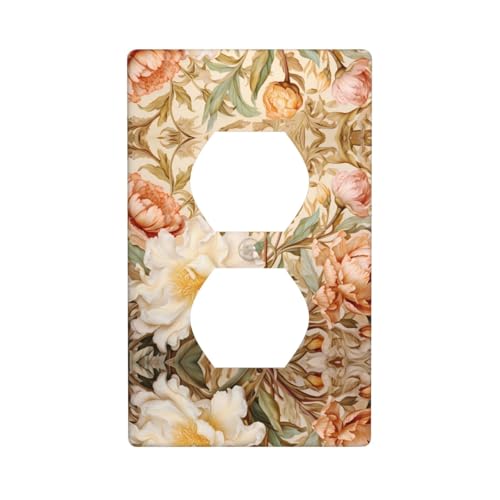 WZYWHJ Dekorative Wandplatte mit Doppelsteckdose, einfach zu installieren, ideal für Wohn- und Gewerbebereiche, 11,4 x 7,9 cm mit blühendem Blumenmuster von WZYWHJ