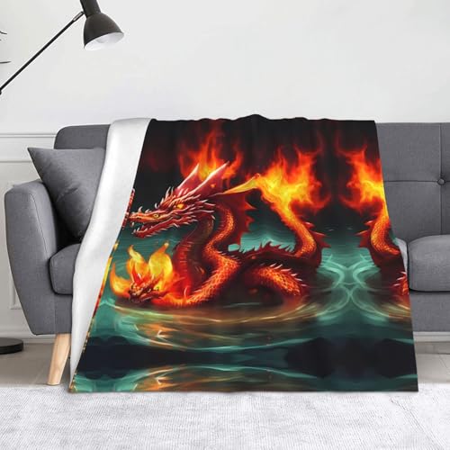 WZYWHJ Die Flanelldecken mit Drachenkönig im Feuermuster sind super weich, warm und leicht, geeignet für Sofas und Betten von WZYWHJ