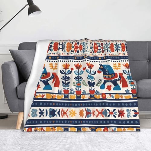 WZYWHJ Die Flanelldecken mit schwedischem Dala-Pferde-Muster sind super weich, warm und leicht, geeignet für Sofas und Betten von WZYWHJ